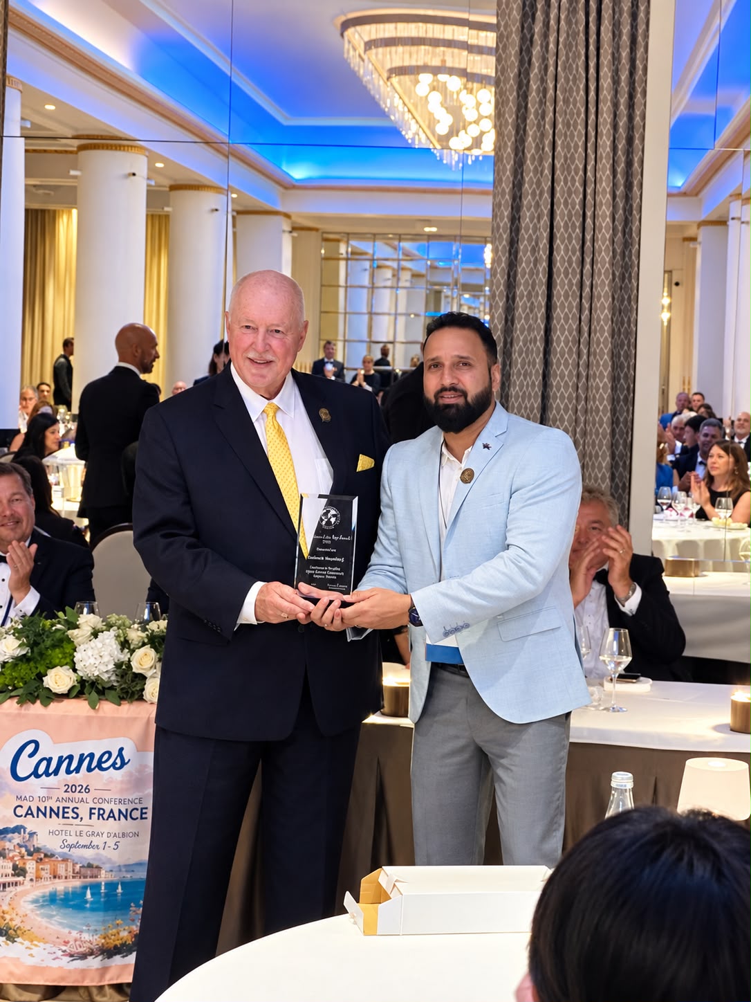 Hardesh Bhardwaj receiving the Investigator of the Year Award 2026 from the World Association of Detectives in Cannes, France